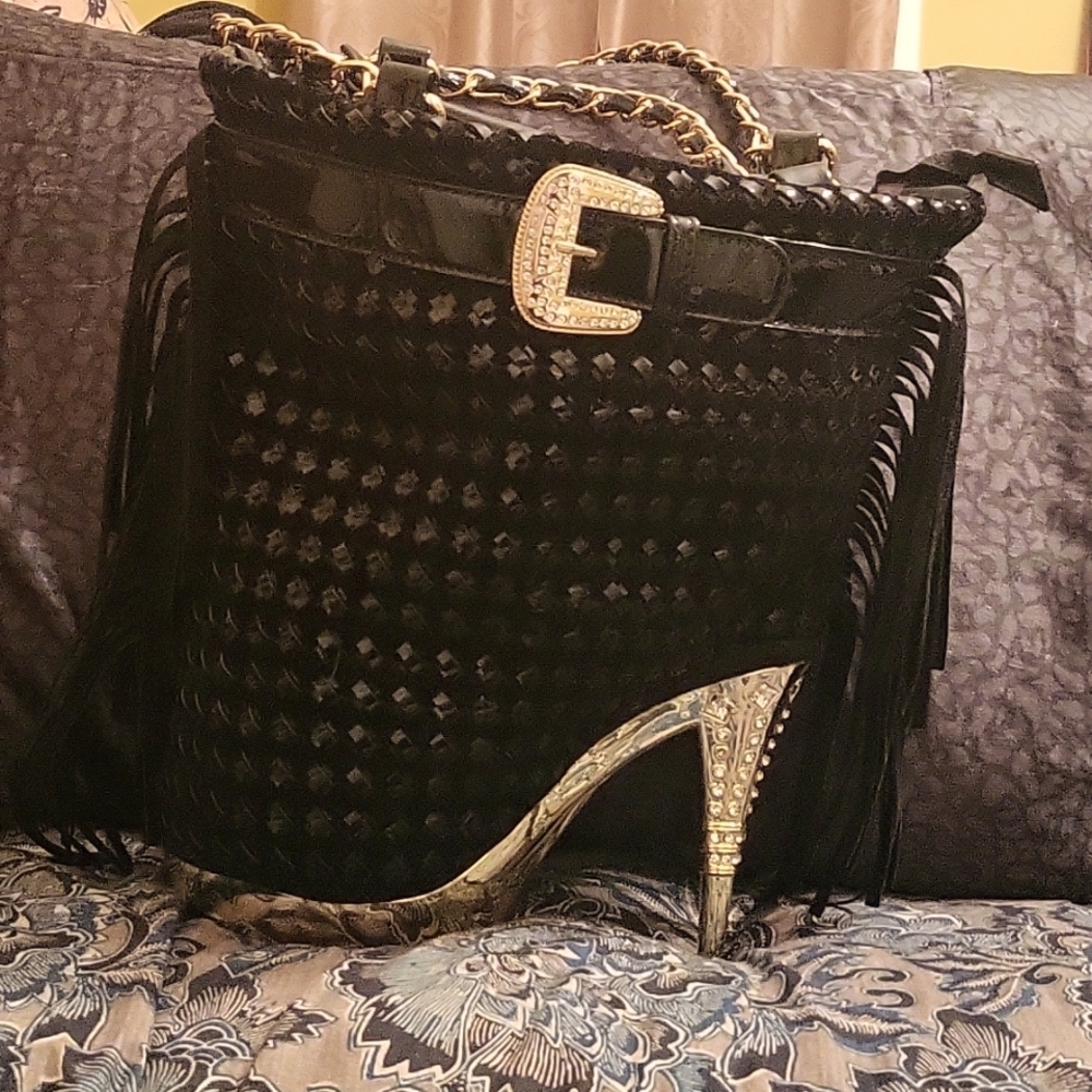 Stiletto black and gold purse